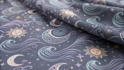 Mystical ramadan illustration. Seamless pattern of sun, moon, and waves with mystical and dreamy design