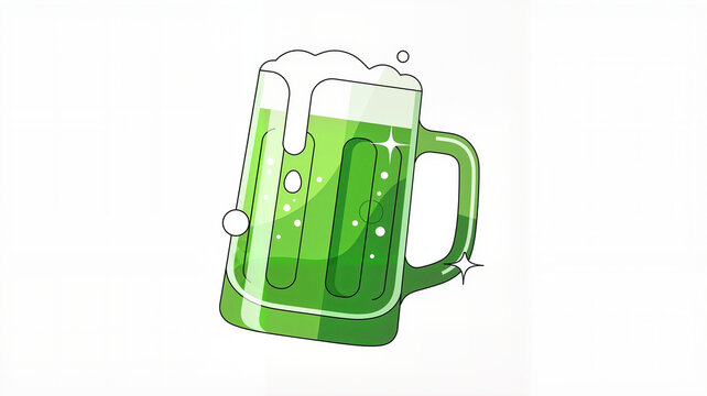 Green beer in a glass mug with bubbles and sparkling effects   - Powered by Adobe