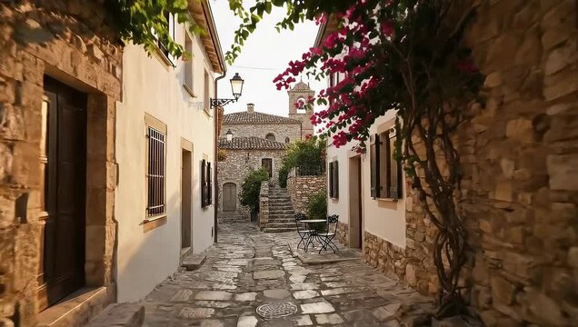 Erice, Sicily Charming Italian Village Street Scene, Cobblestone Alley