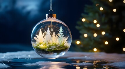 &ldquo;Transparent Christmas Ornament with Glowing Miniature Biosphere of Luminescent Plants at Night&rdquo;