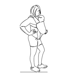 One continuous single drawing line art flat doodle mother, fitness, child, lifestyle, exercise, training, yoga, workout. Isolated image hand draw contour on a white background
