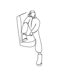 One continuous single drawing line art flat doodle fashion, girl, beautiful, muslim, beauty, traditional, islam. Isolated image hand draw contour on a white background
