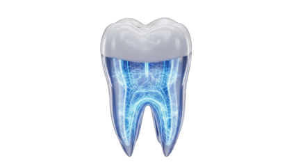 3D Rendered Tooth Showing Internal Structure on White Background