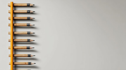 Pencils neatly arranged in a row against a light background