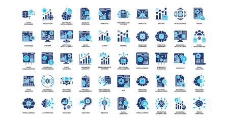 Intelligence analysis icon set collection. Containing organ, mind, visual, evolution, computing, intelligence, performance .Solid vector icons collection