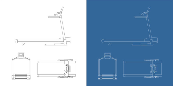 Orthographic Technical Blueprint of Treadmill Gym Equipment