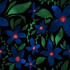 Abstract Hand Drawing Digital Watercolor Beautiful Old Textured Tropical Hibiscus Japanese Flowers and Leaves Seamless Pattern with Isolated Background