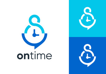 simple people work and time logo design template