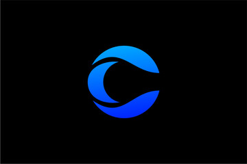 Abstract Blue Circular Logo Design with Dynamic Wave Elements.
