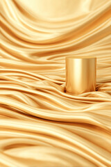 Cylindrical display stand on gold pleated silk