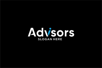 Advisors text logo with slogan on black background.