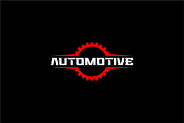 Automotive Gear Logo Design with Bold Typography and Red Accent.