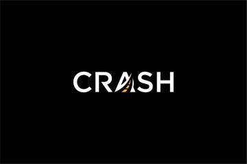 Creative typography logo design for the word CRASH with abstract elements.