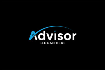 Modern Advisor Logo Design with Blue and White Typography.