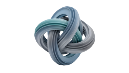 Abstract 3D design with elegant intertwined blue and gray flowing shapes on transparent background