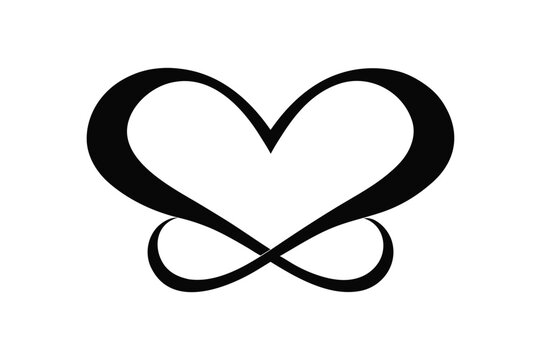 Heart and infinity symbol black silhouette representing eternal love concept Vector illustration