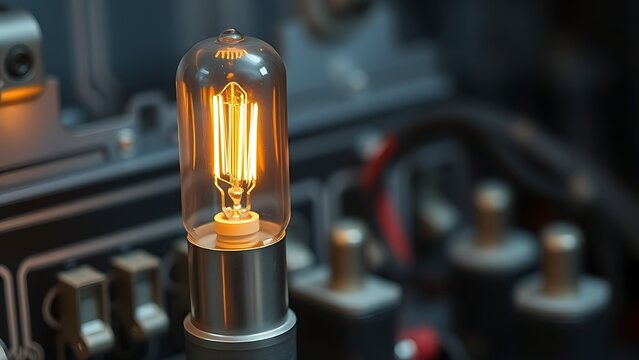 workaround. Industrial fuse tube glowing on a circuit board with electrical components. symbolizing technological progress and responsible innovation.