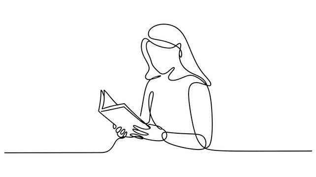 Silhouette of Girl reading book one line drawing illustration . transparent background PNG image