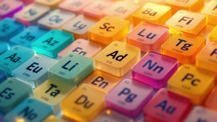 Colorful 3d periodic table elements highlighted in vibrant blocks