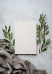 Minimalist A5 card mockup with green leaves