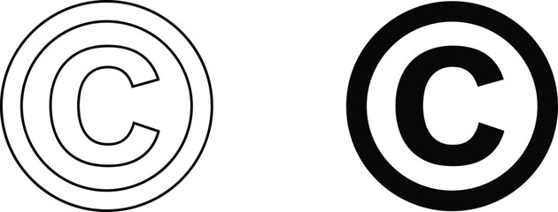Dual copyright symbols, modern and classic copyright icons, vector legal protection emblems, intellectual property mark designs for content creators and publishers