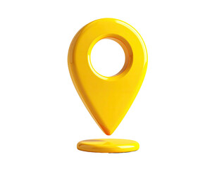 Yellow location pin icon, glossy, with black background