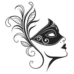 Party mask silhouette with curved ornamental desi