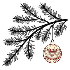 Pine branch silhouette with ornament ball black © Arif Ahmed