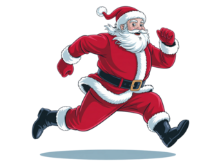 Santa Claus runs fast to deliver for christmas eve png element, isolated on transparent background