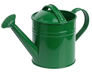 Green watering can with long spout, rounded shape