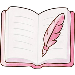 An Open Notebook with Pink Feather Pen