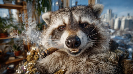 Raccoon is smoking cannabis