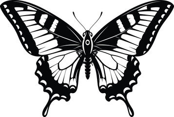Black and White Silhouette Vector of a Swallowtail Butterfly, Elegant Insect, Nature, k and White Silhouette © Raihan
