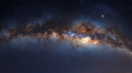 Milky way galaxy, bright stars, cosmic dust clouds, vast space vista.