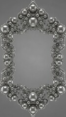 Obraz premium Decorative ornamental silver frame with ornate beaded detailing on gray background isolated