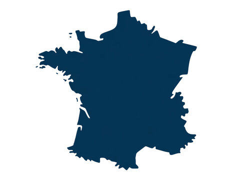 France map vector. High detailed vector outline, blue silhouette and administrative departments png element, isolated on transparent background
