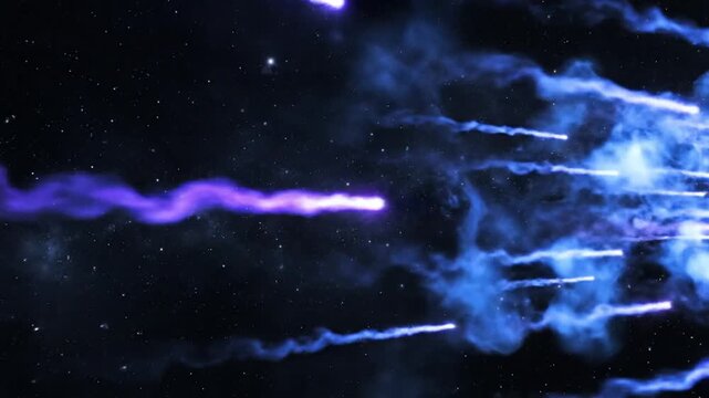 Cosmic bombardment celestial firestorm blazing across space