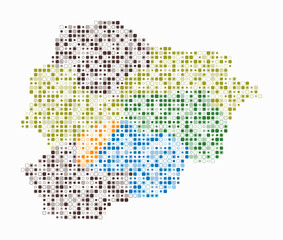 Andorra, shape of the country build of colored cells. Digital style map of the Andorra on white background. Small size rounded square blocks. Creative vector illustration.
