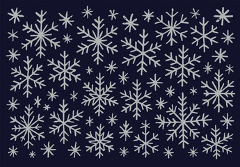 Seamless Hand-Drawn Snowflake Pattern. Grunge Winter Background for Christmas and New Year Designs.