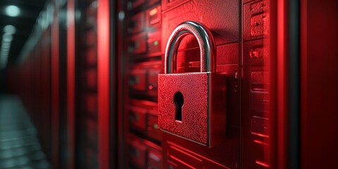 3D lock and access control for password-protected data storage online. Cloud computing, information technology, and firewall protection in a secure server room for virtual networking, Generative AI