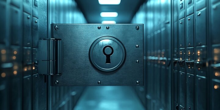 3D lock and access control for password-protected data storage online. Cloud computing, information technology, and firewall protection in a secure server room for virtual networking, Generative AI - Powered by Adobe