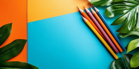 Paper mockup with pencil stationery on a desk, illustrating creativity and writing for artistic projects. Study tools for art design, education, work, or creative banner design, Generative AI