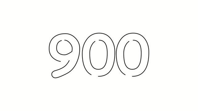900 date, number object business. One line drawing doodle hand drawn picture. Video 4k  object illustration, minimalism hand drawn sketch design modern new