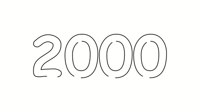 2000 date, number object business. One line drawing doodle hand drawn picture. Video 4k  object illustration, minimalism hand drawn sketch design modern new