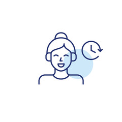 Woman in headphones and clock. Timed podcasts and audio listening. Pixel perfect, editable stroke vector icon