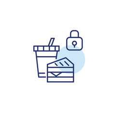 Fountain soda and sandwich and lock. Secure food order and safety-certified restaurants. Pixel perfect, editable stroke vector icon