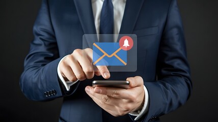 Email inbox, new email notification. email notification on smartphone, email message, Newsletter, Message reminder concept.