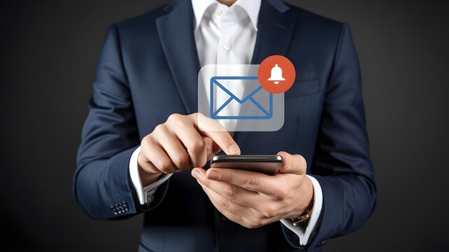 Email inbox, new email notification. email notification on smartphone, email message, Newsletter, Message reminder concept.