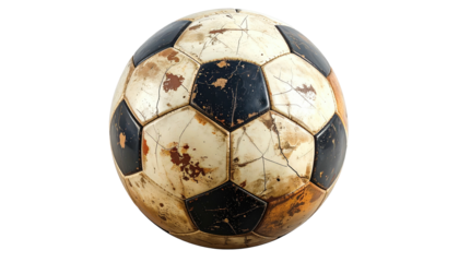 Worn soccer ball, white & black panels, dirty texture