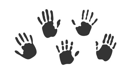 Obraz premium Five handprints in black ink scattered across a white background art